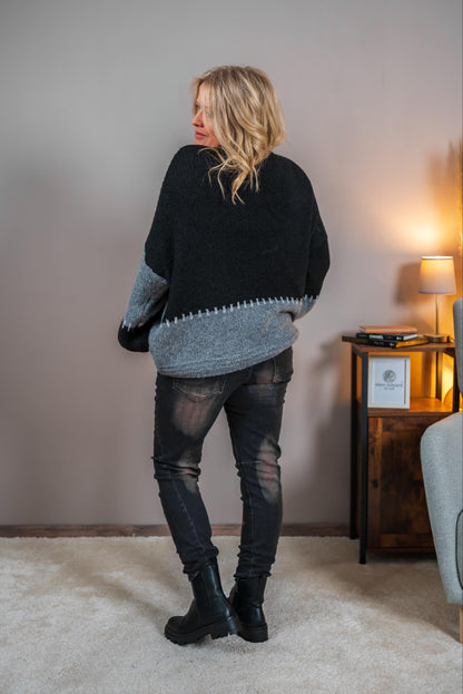 Strickjacke im Blockstreifen-Design, schwarz/grau