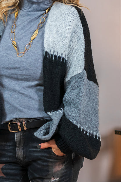 Strickjacke im Blockstreifen-Design, schwarz/grau