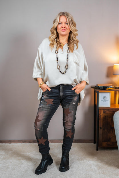 Bluse mit Kragen und Brusttasche, sandfarbig