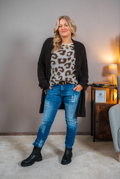 Bouclé-Cardigan, dunkelbraun