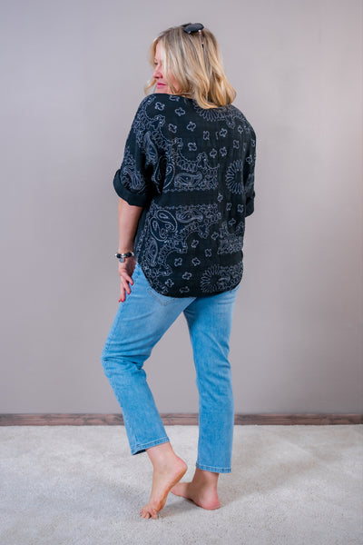 Crash-Shirt mit Paisley-Muster, schwarz