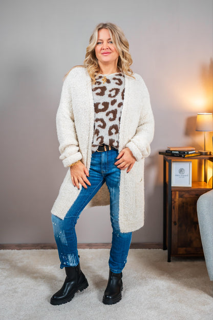 Bouclé-Cardigan, cremeweiß