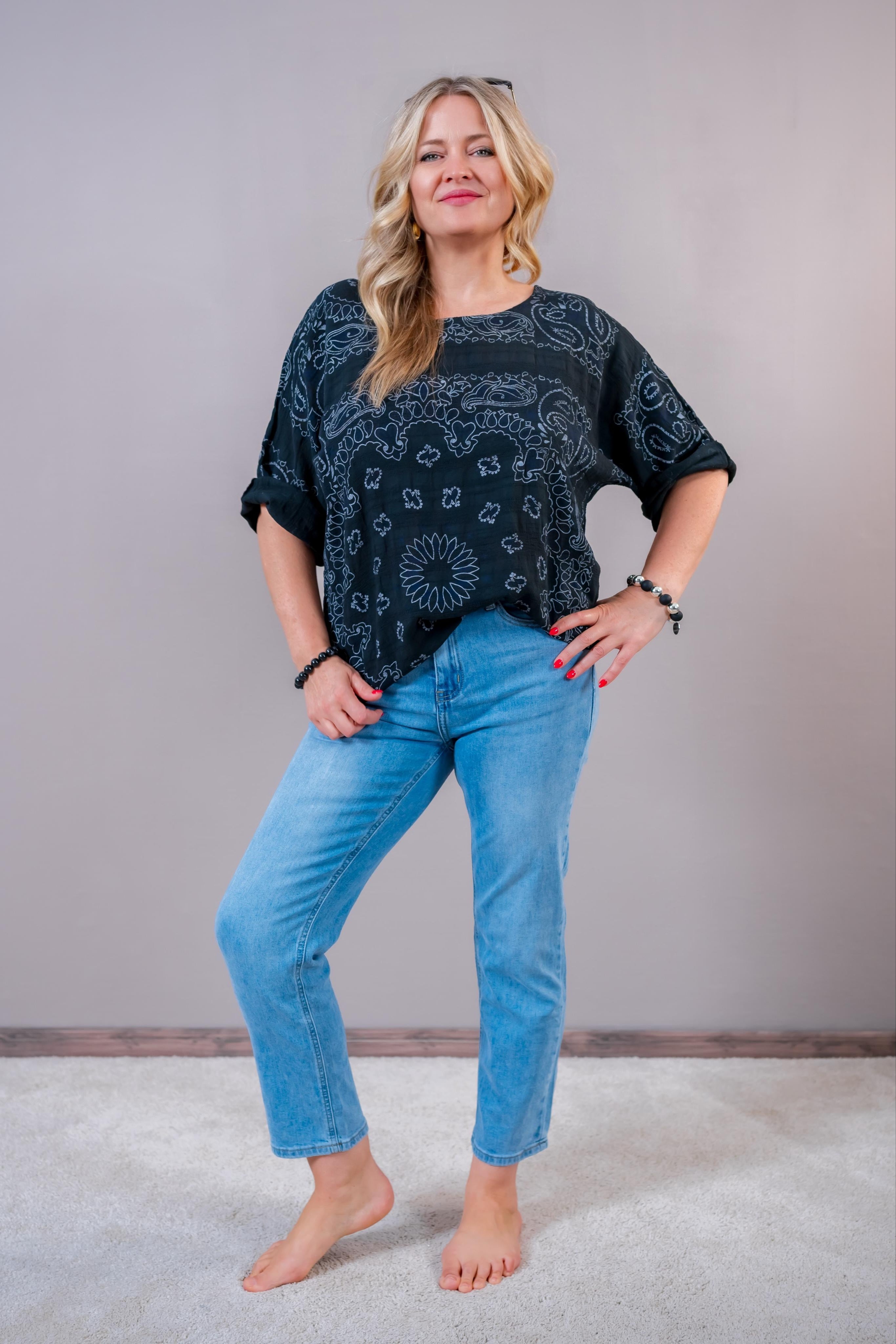 Crash-Shirt mit Paisley-Muster, schwarz
