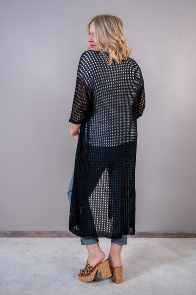 Leichter Cardigan mit Loch-Muster, schwarz
