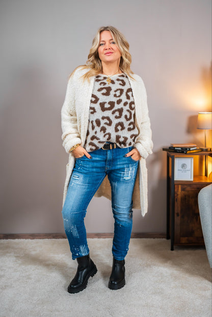 Kuscheliger Strickpullover mit angesagtem Leopardenmuster, creme