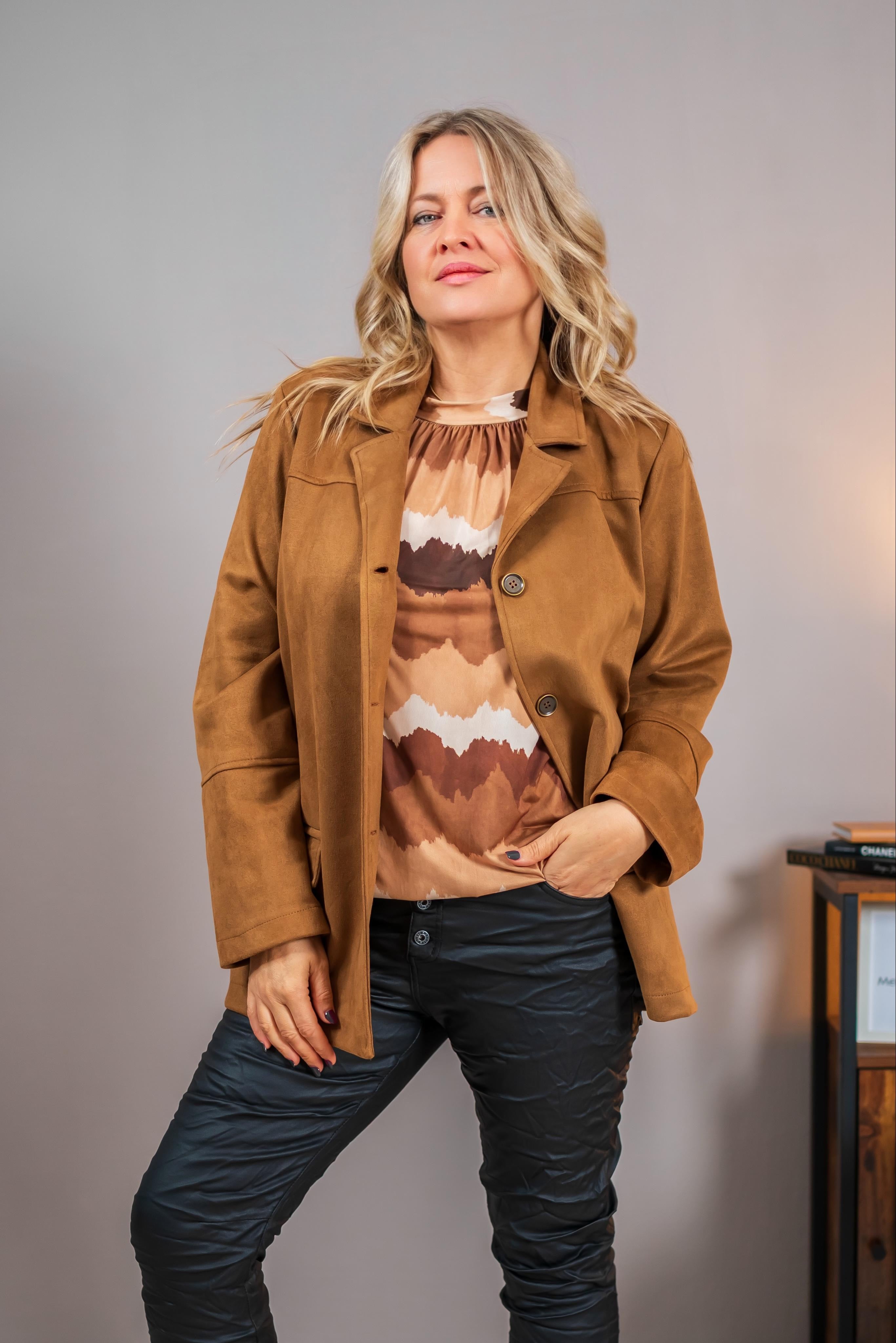 Neckholder-Top mit Design, creme/camel/braun