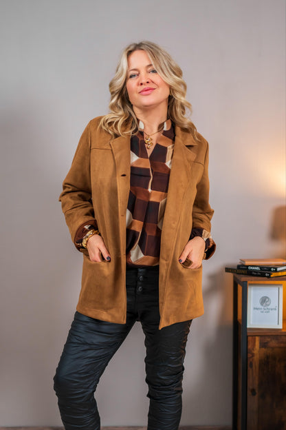 Eleganter Blazer in Velourslederoptik, camel