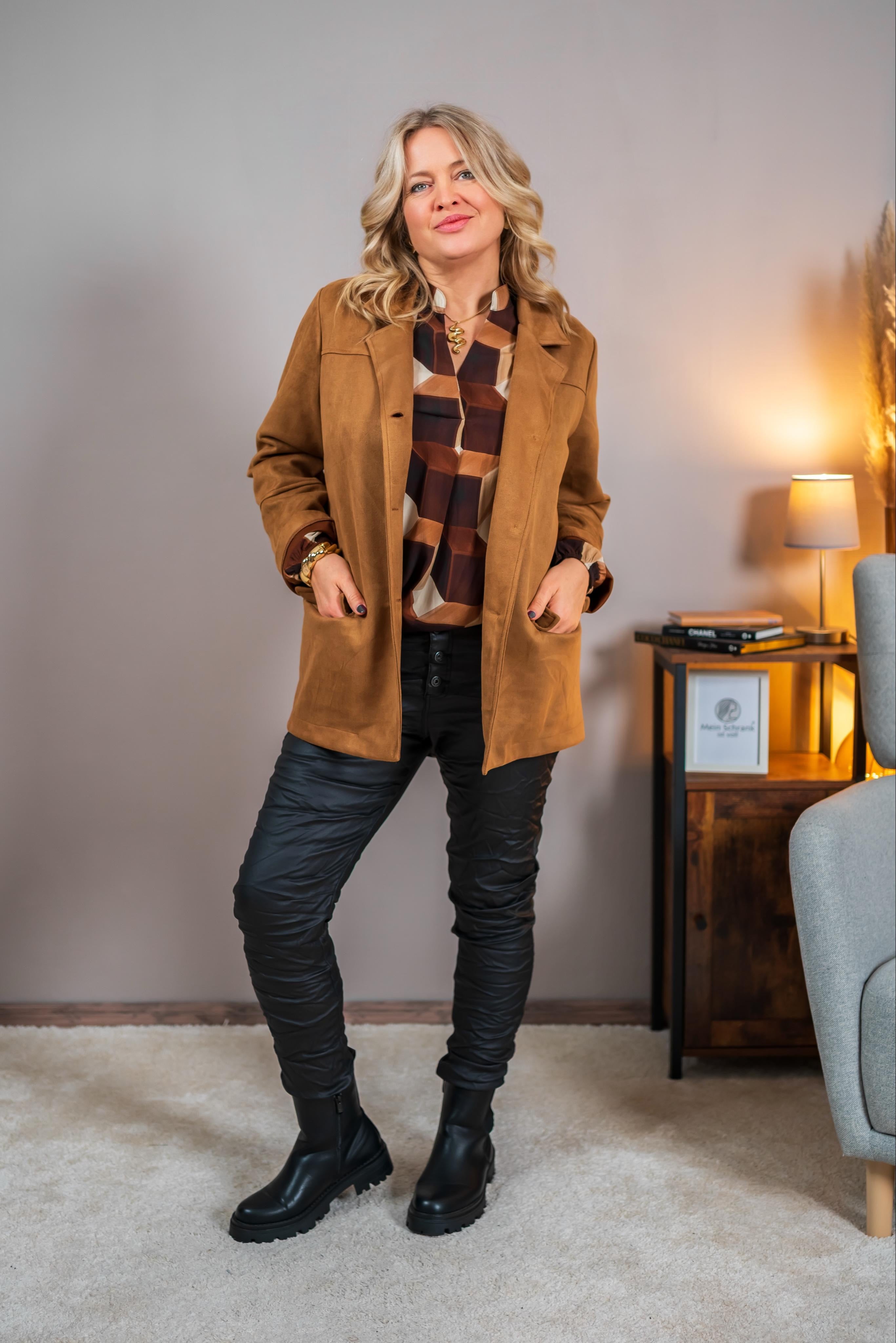 Bluse mit Würfel-Print, braun