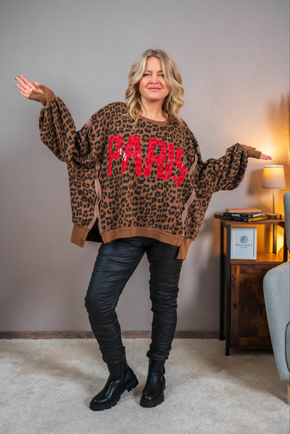 Leoparden-Sweater mit "PARIS"-Print