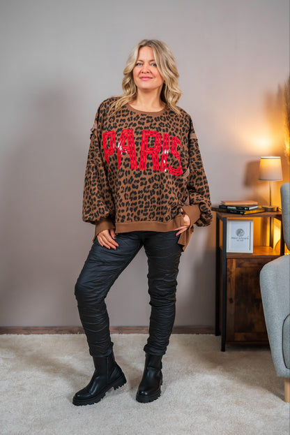 Leoparden-Sweater mit "PARIS"-Print