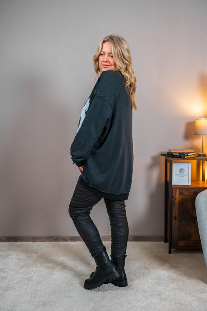 Sweatshirt mit Vintage-Print, grau