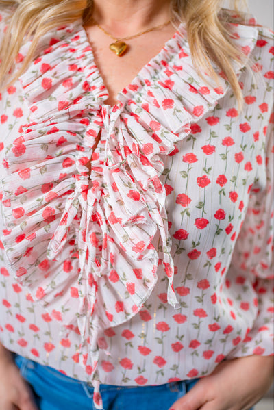 Romantische Bluse mit Blumenprint und Rüschenkragen
