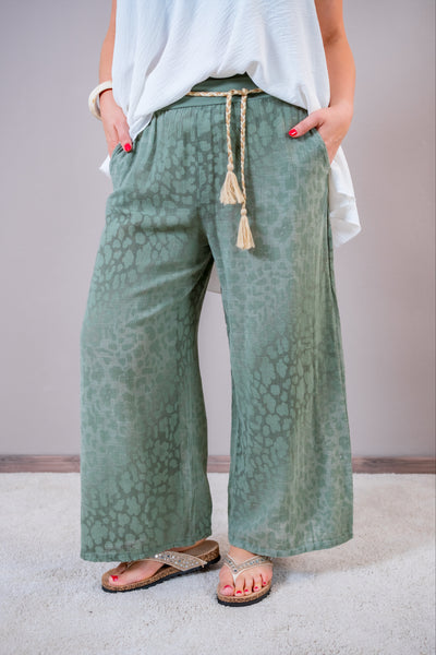 Leinenoptik-Hose Animal, khaki