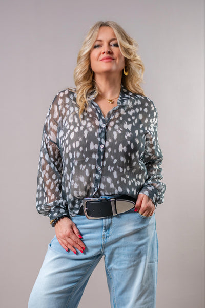 Leichte Bluse mit Animal-Print, grau/creme