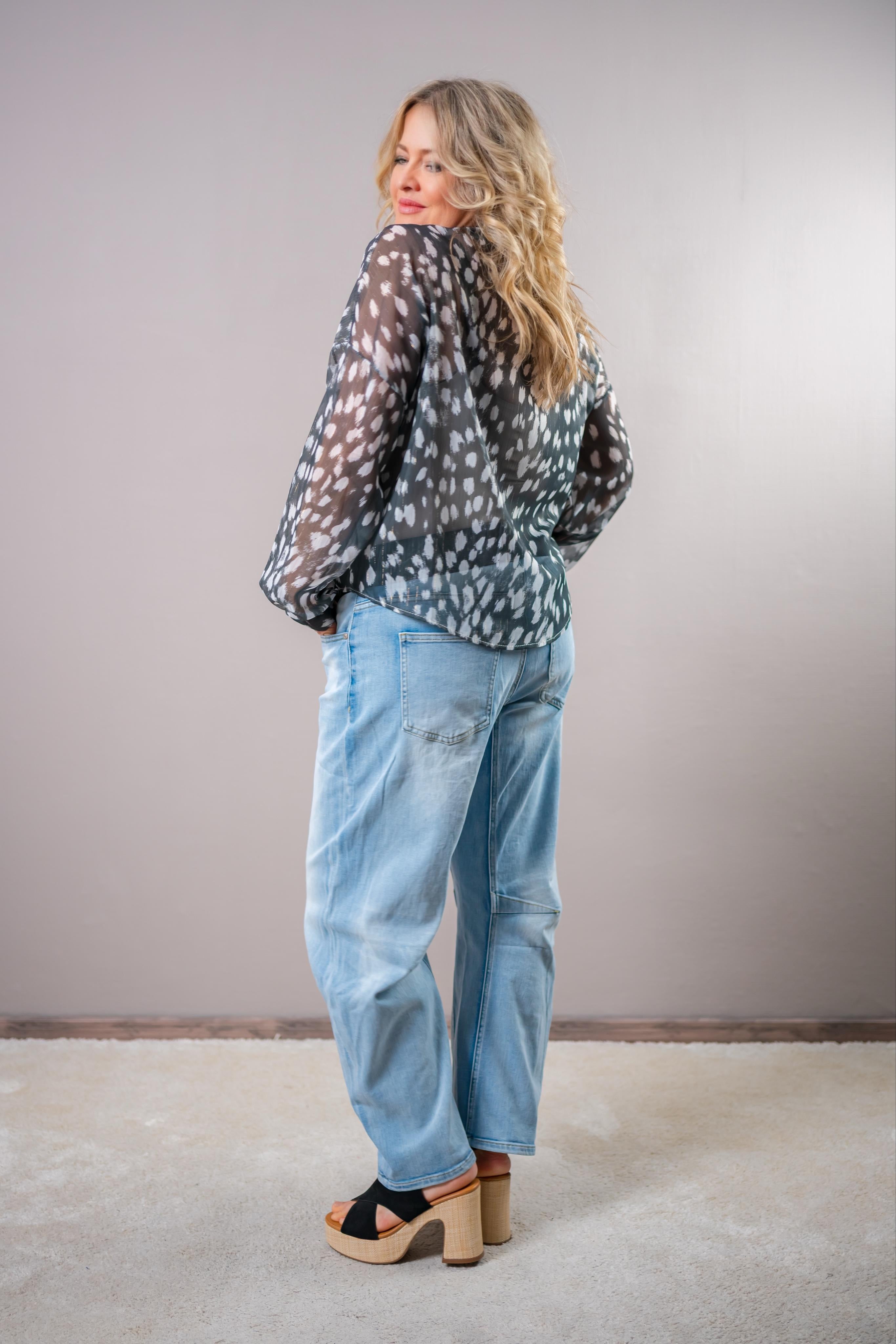 Leichte Bluse mit Animal-Print, grau/creme
