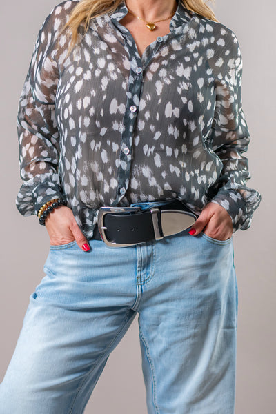 Leichte Bluse mit Animal-Print, grau/creme