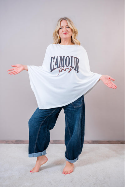 Oversize Poncho-Shirt "L'Amour Paris", weiß