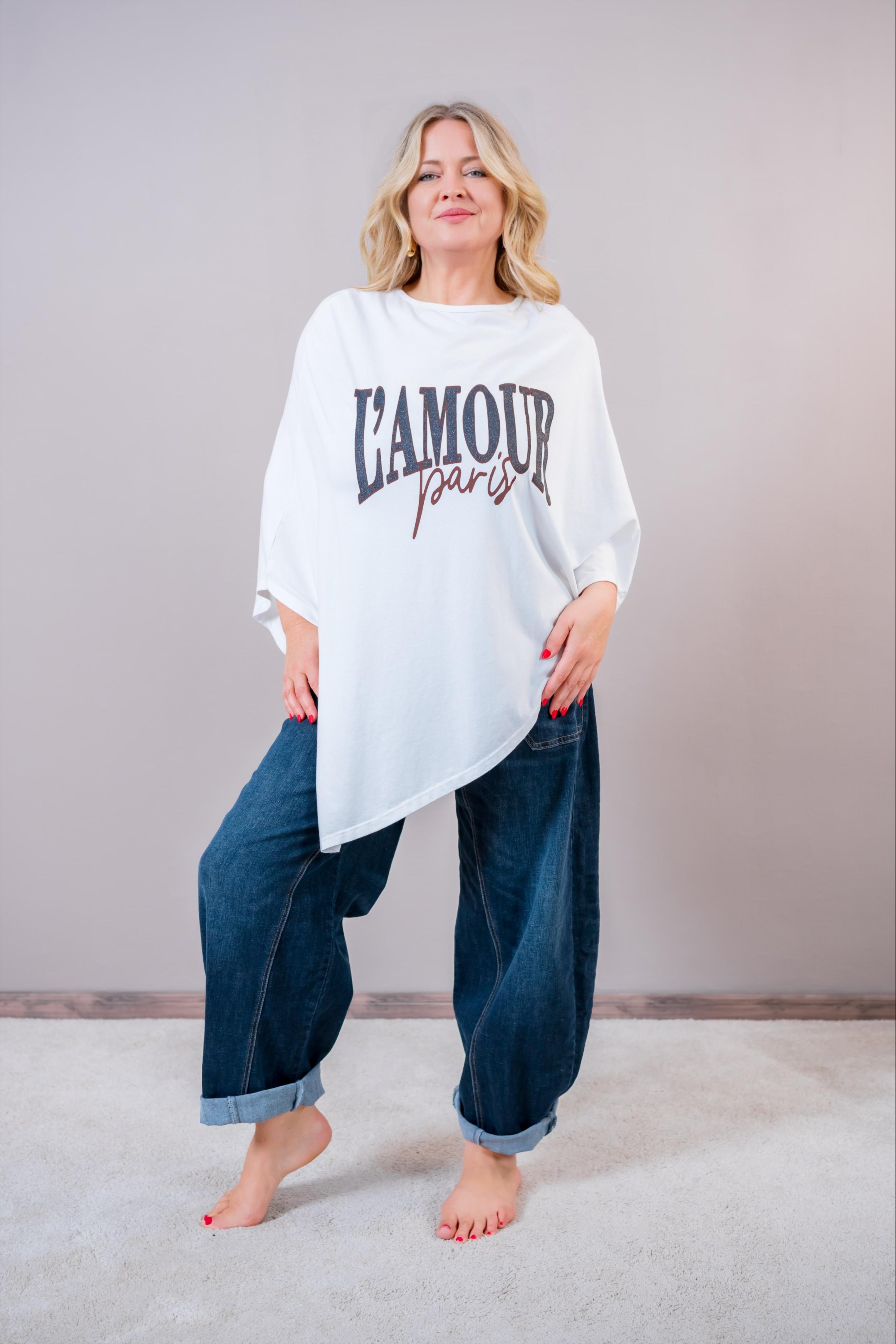 Oversize Poncho-Shirt "L'Amour Paris", weiß
