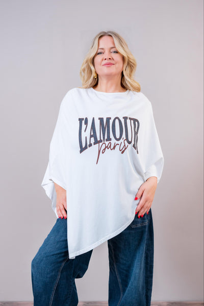 Oversize Poncho-Shirt "L'Amour Paris", weiß