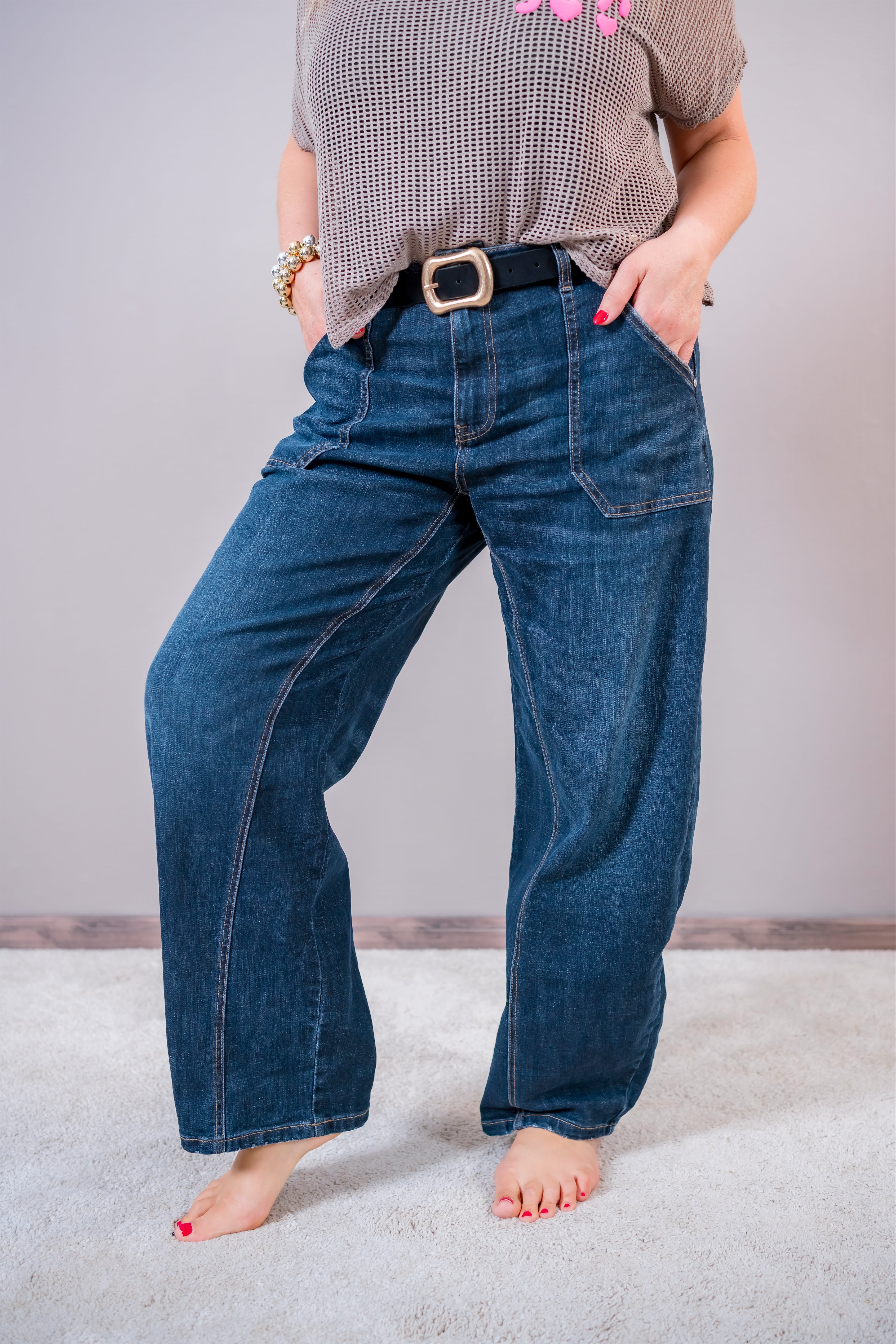 Barrel-Jeans mit Fronttaschen, dark blue