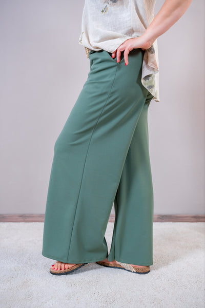 Weite Stoffhose mit Gürtel, salbei
