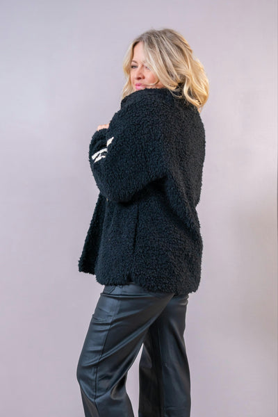 Oversize Teddy-Jacke "ROCK & ROLL", schwarz