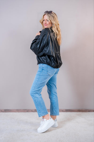 Oversize Kunstlederjacke, schwarz