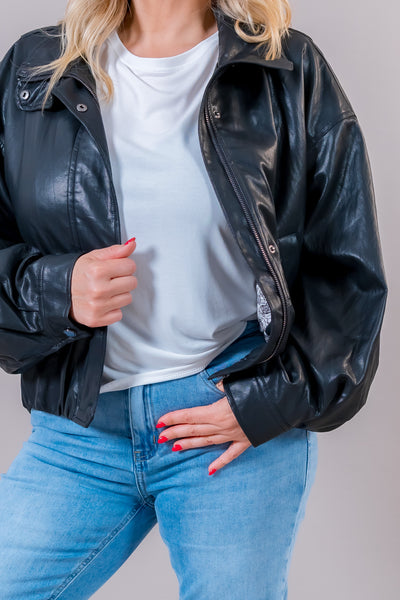 Oversize Kunstlederjacke, schwarz