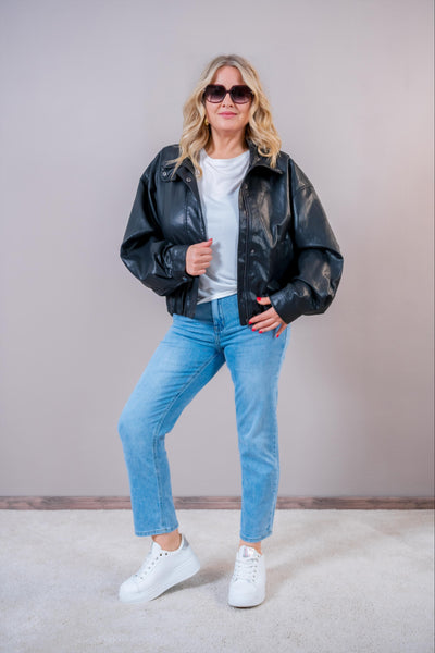 Oversize Kunstlederjacke, schwarz