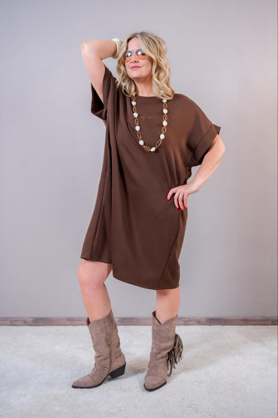 Oversize Kleid "Bonjour" mit Seitentaschen, schokobraun