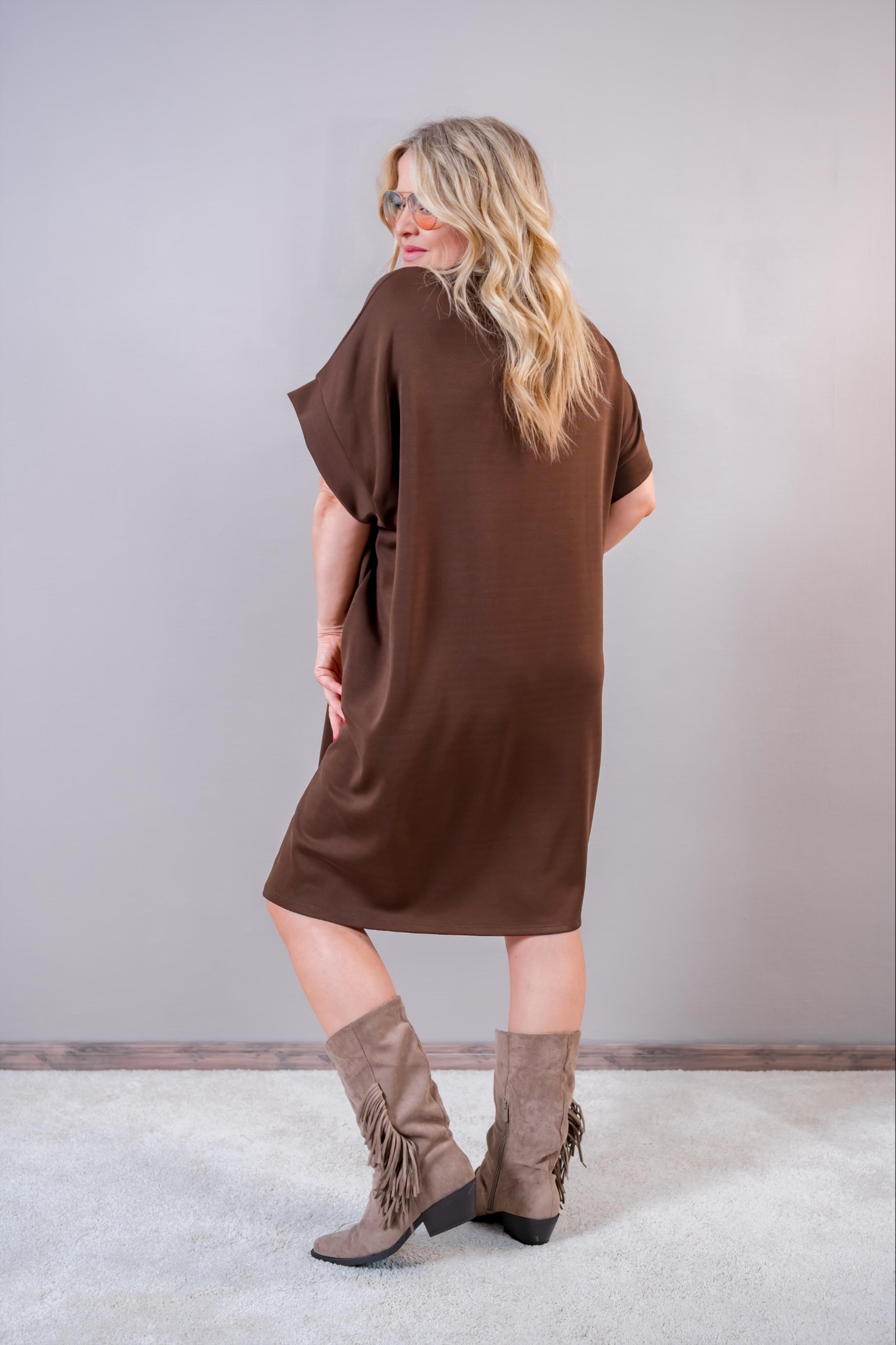 Oversize Kleid "Bonjour" mit Seitentaschen, schokobraun