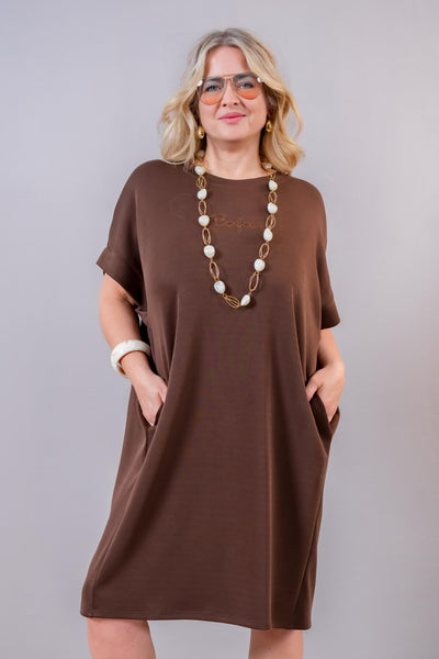 Oversize Kleid "Bonjour" mit Seitentaschen, schokobraun