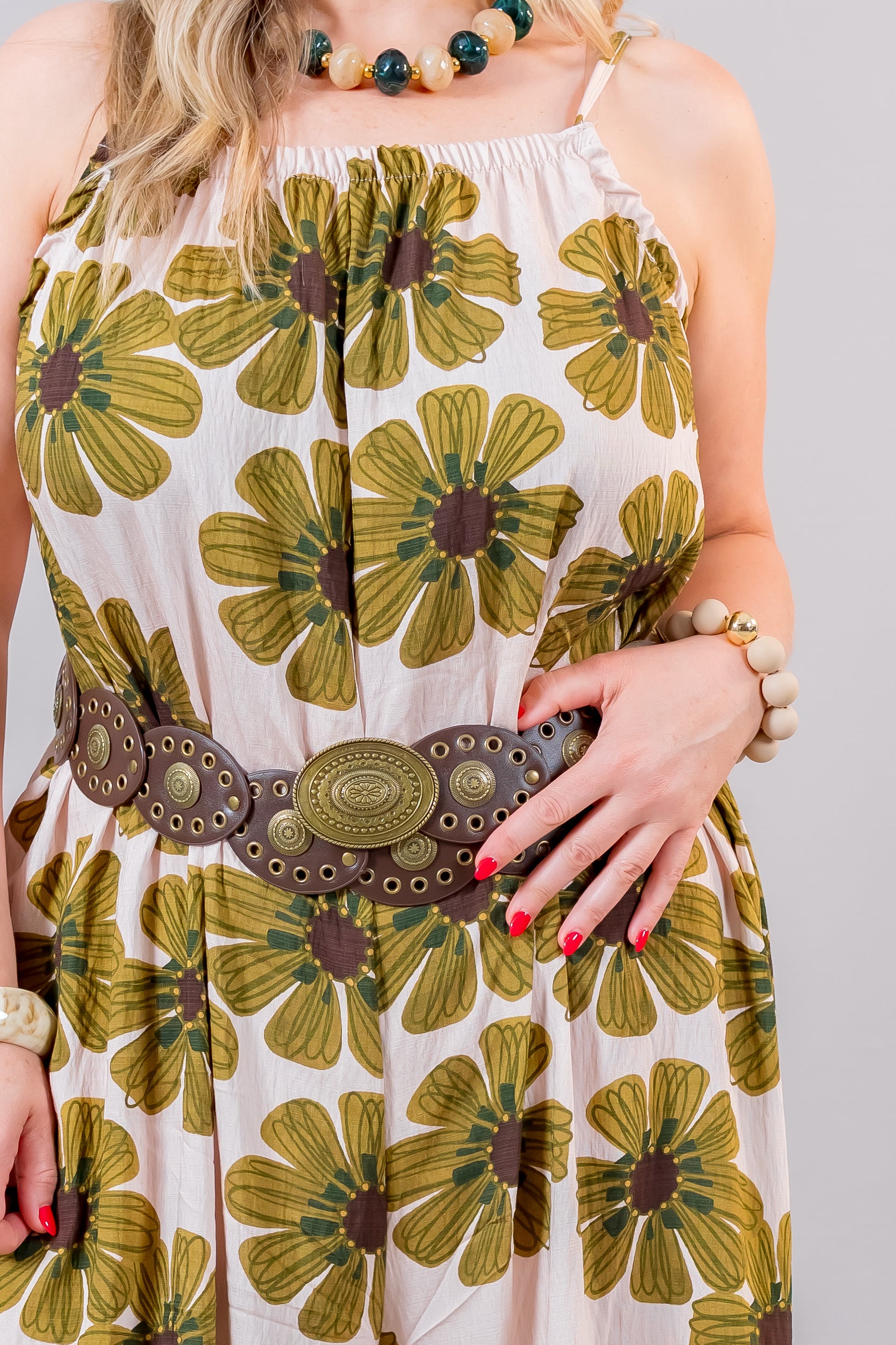 Jumpsuit mit großem Blumenprint, beige/oliv