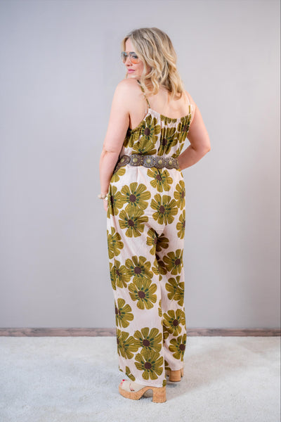 Jumpsuit mit großem Blumenprint, beige/oliv