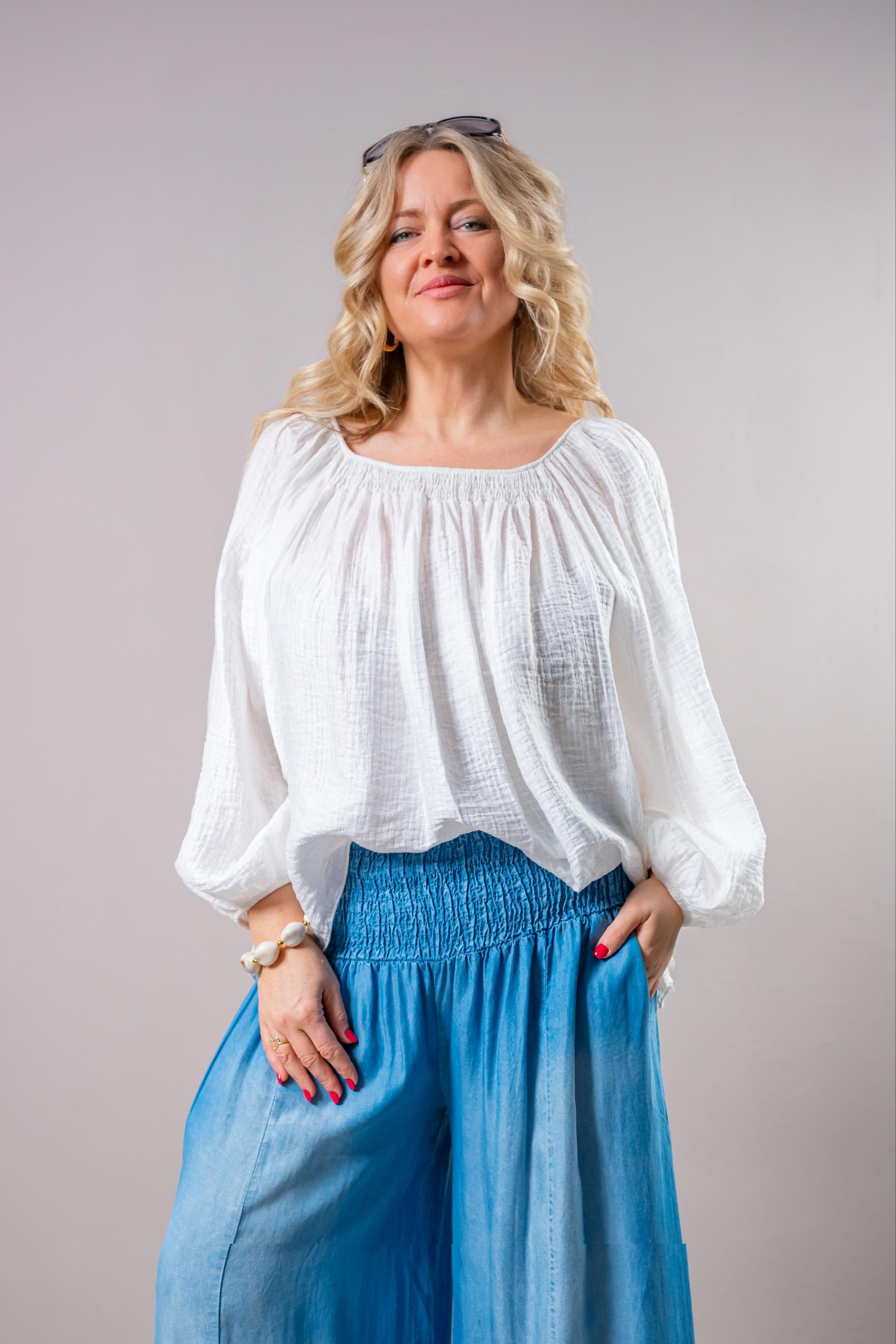 Leichte Bluse mit Crinkle-Effekt, weiß