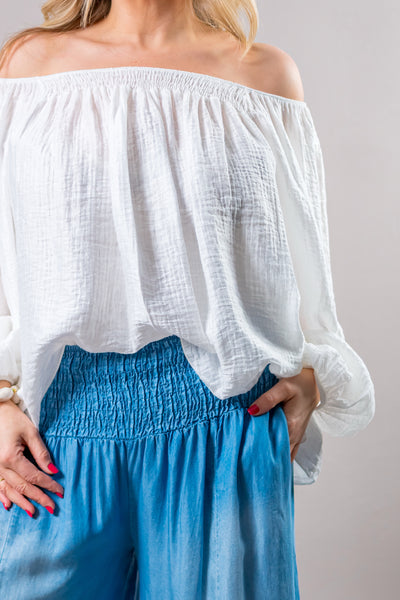 Leichte Bluse mit Crinkle-Effekt, weiß