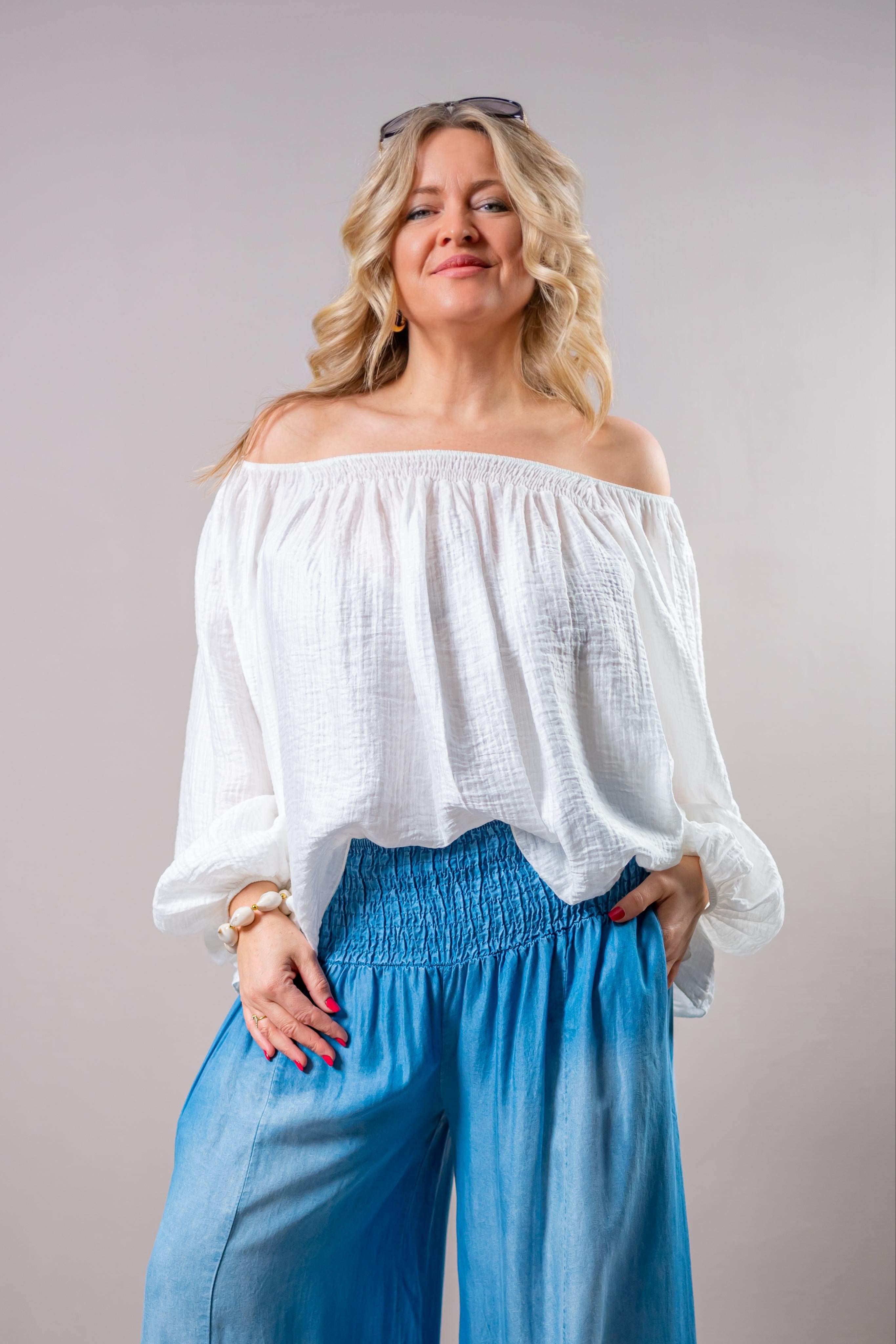 Leichte Bluse mit Crinkle-Effekt, weiß