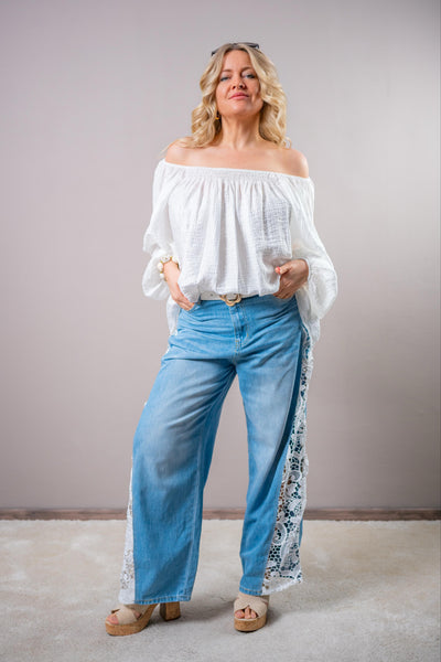 Leichte Bluse mit Crinkle-Effekt, weiß