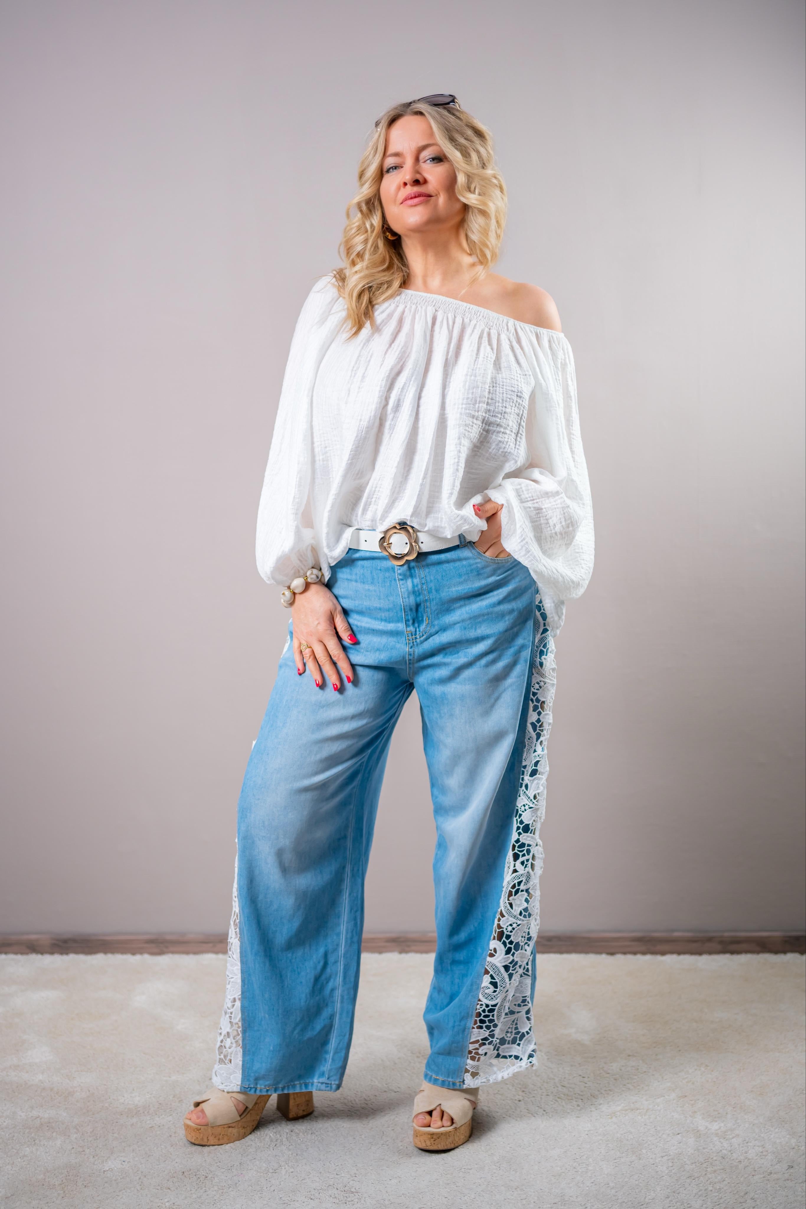 Leichte Bluse mit Crinkle-Effekt, weiß