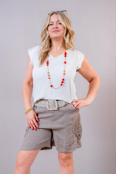 Leichtes Shirt mit Satin-Details, beige