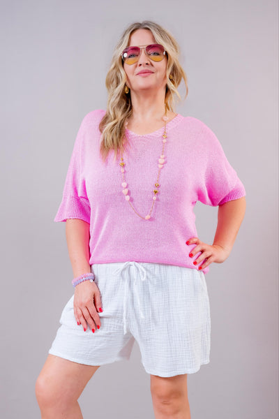 Leichter Strickpullover mit V-Ausschnitt, pink