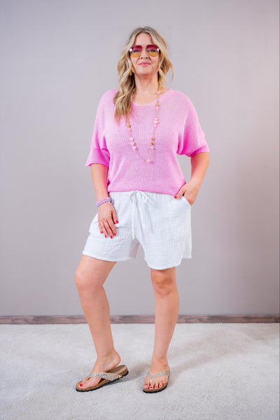 Leichter Strickpullover mit V-Ausschnitt, pink
