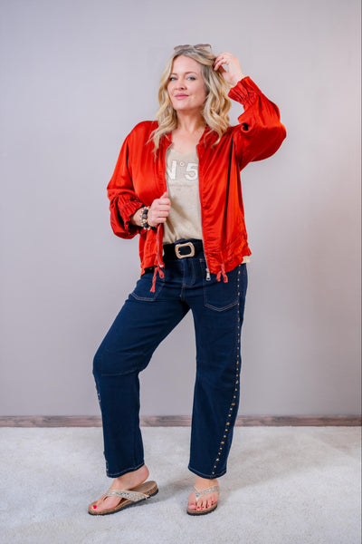 Barrel-Jeans mit Stern-Nieten, dark blue