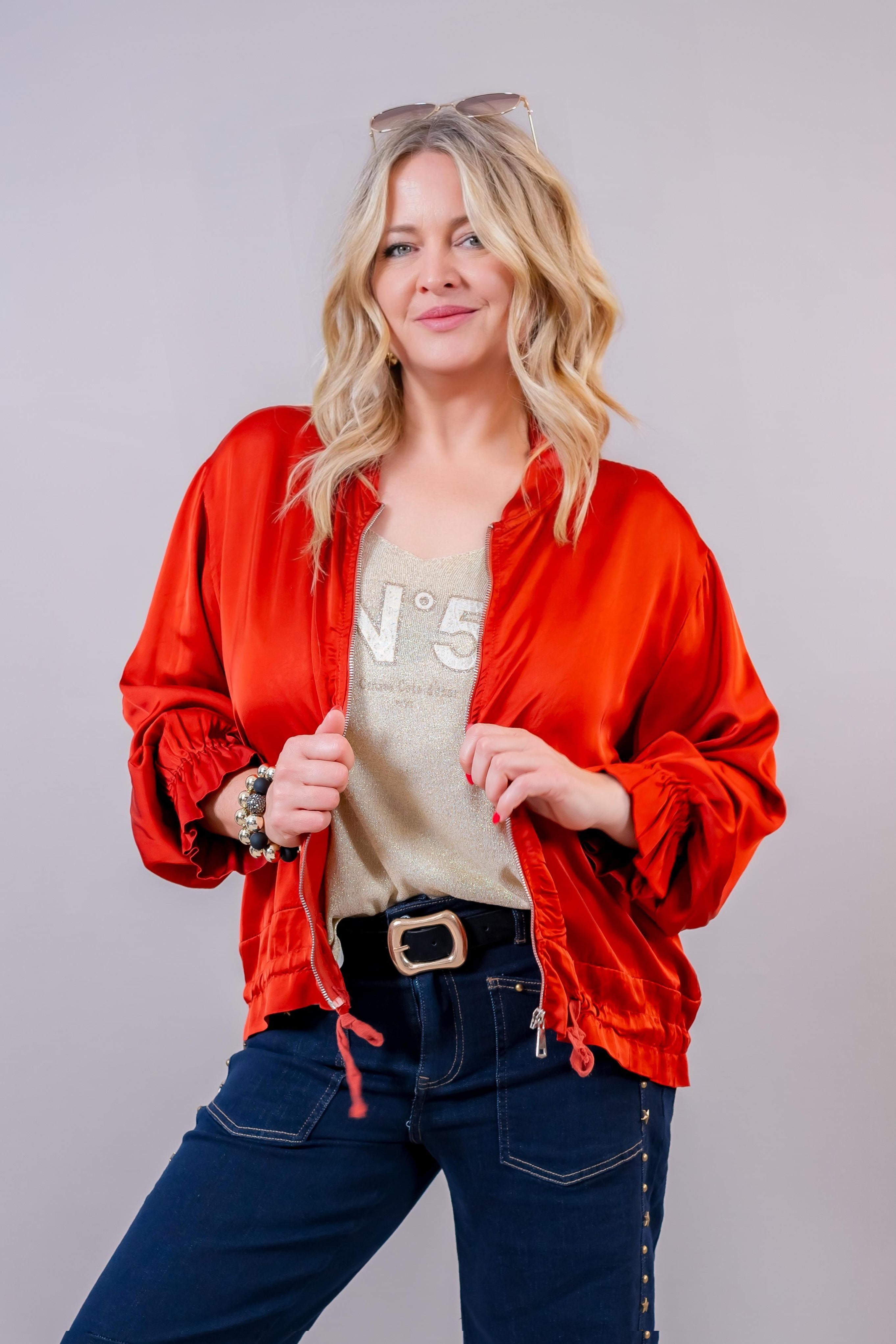 Leichter Blouson mit Rüschenärmel, rostrot