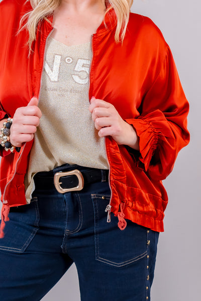 Leichter Blouson mit Rüschenärmel, rostrot