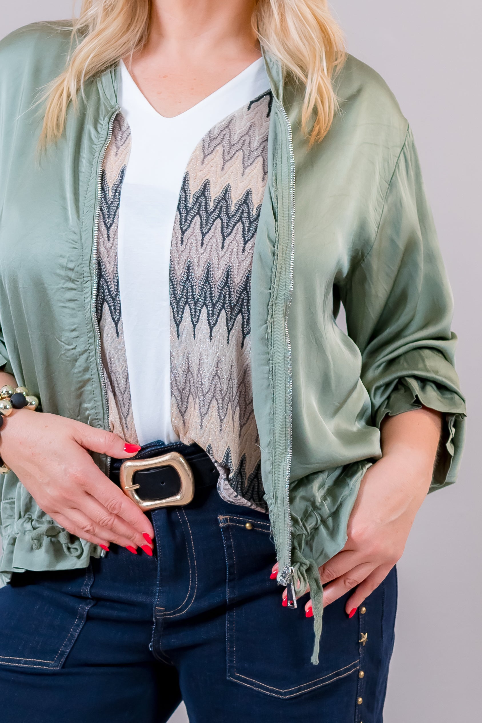 Leichter Blouson mit Rüschenärmel, salbeigrün
