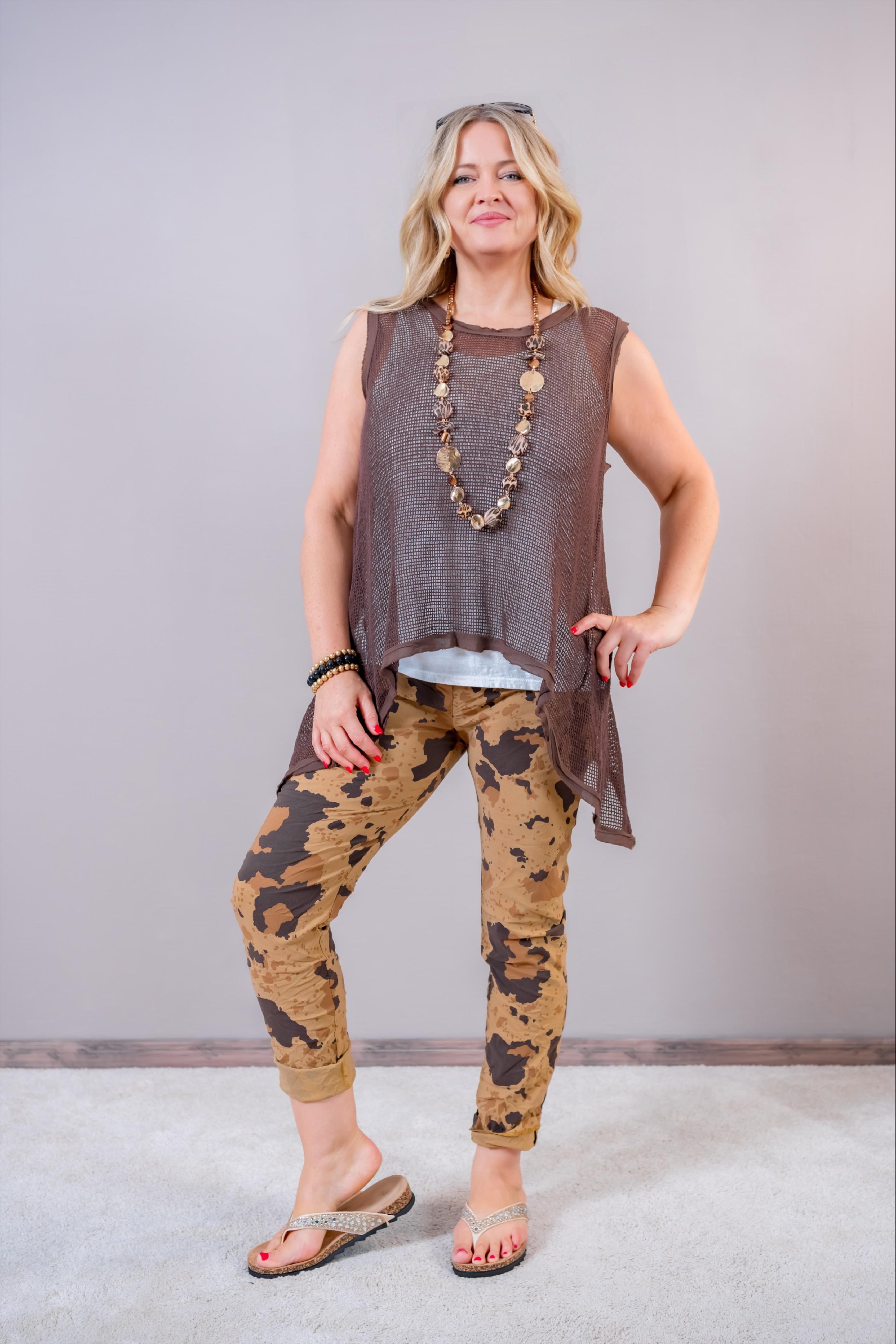 Stretchhose mit Tunnelzug, braun/camouflage