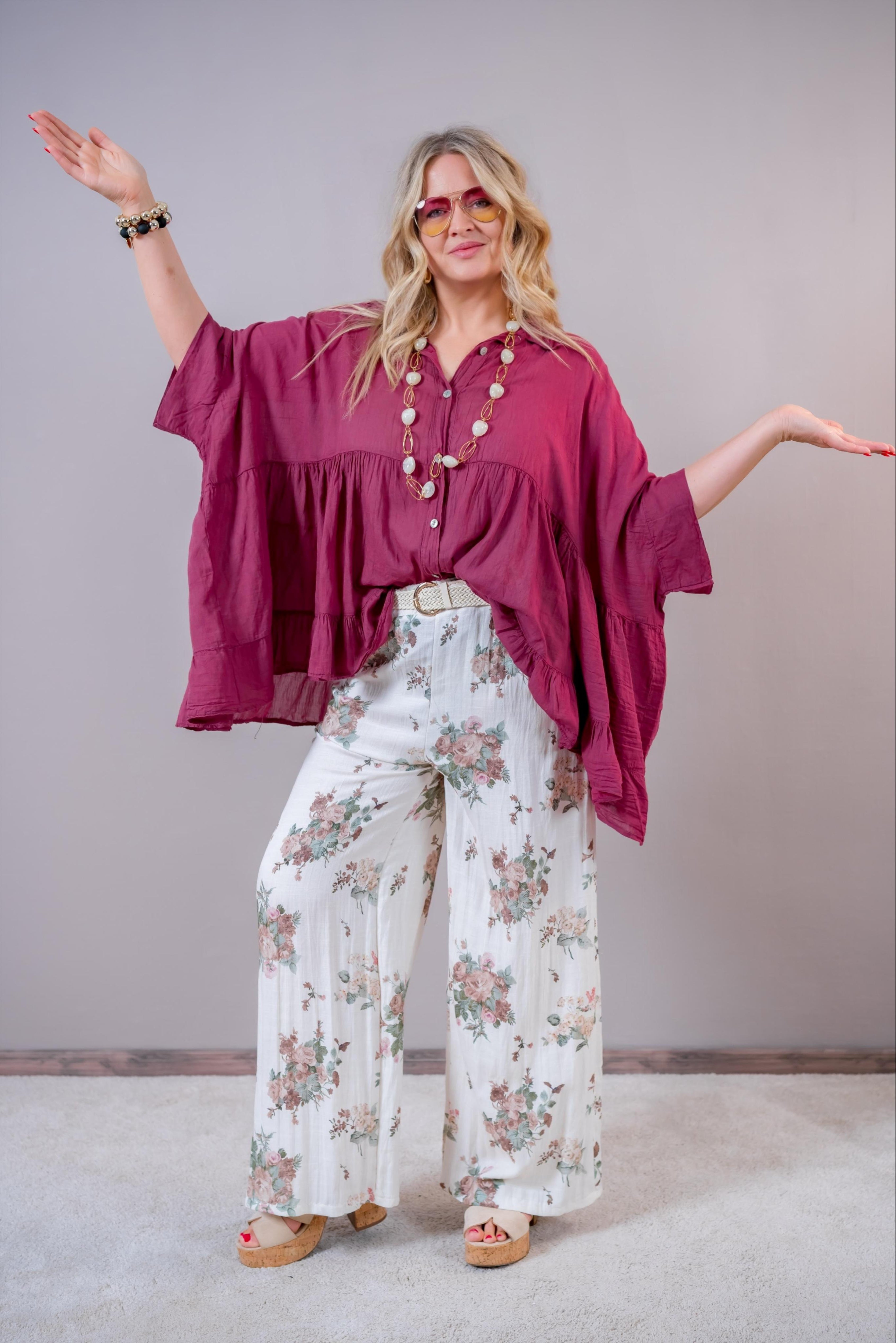 Leichte Oversize Bluse, beere