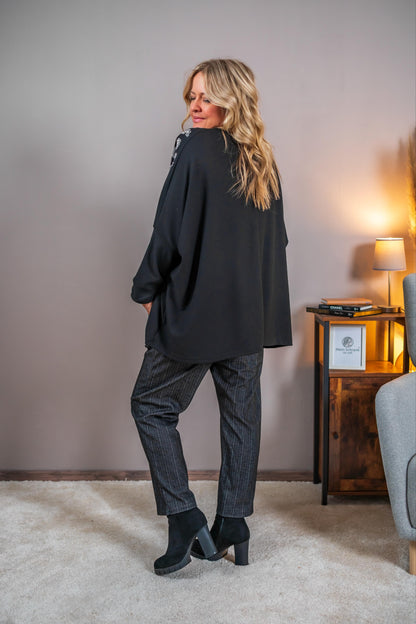 Strickpullover mit Leopardendetails, schwarz