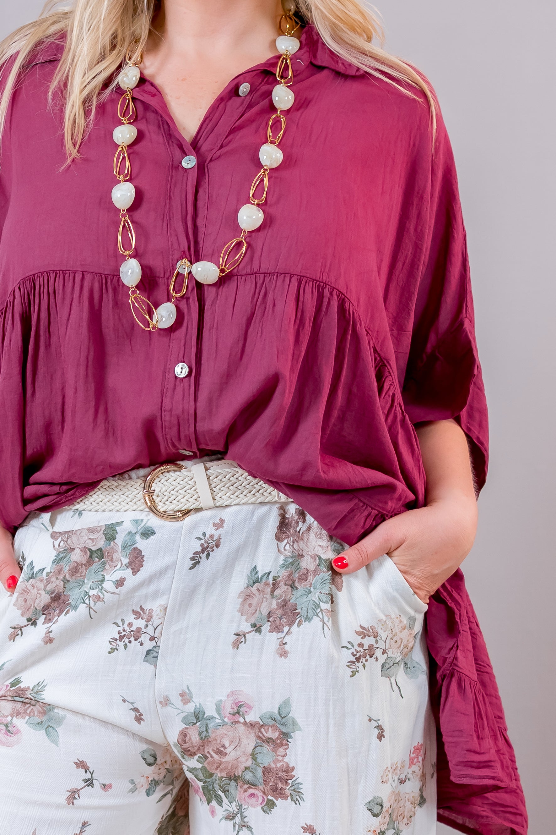 Leichte Oversize Bluse, beere